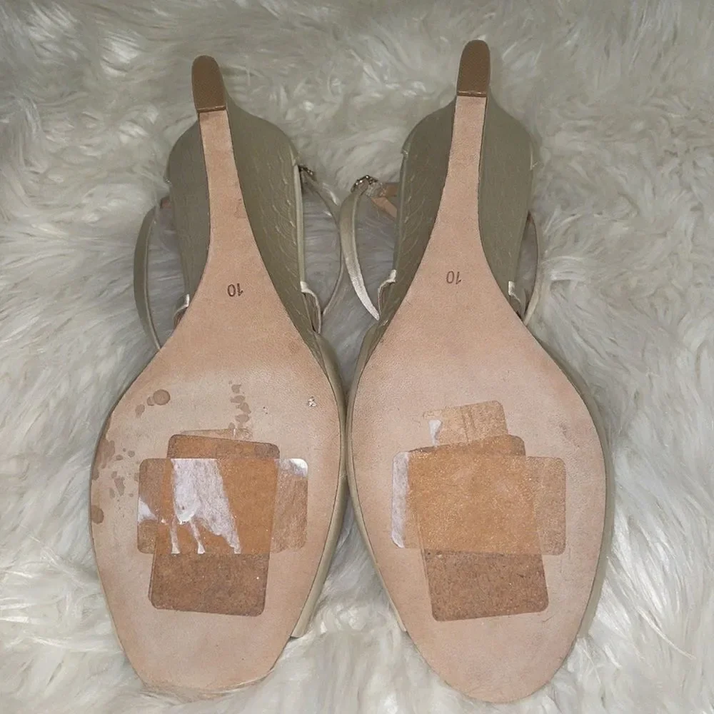Badgley Mischka Cream Abigail Evening Wedge Sandals